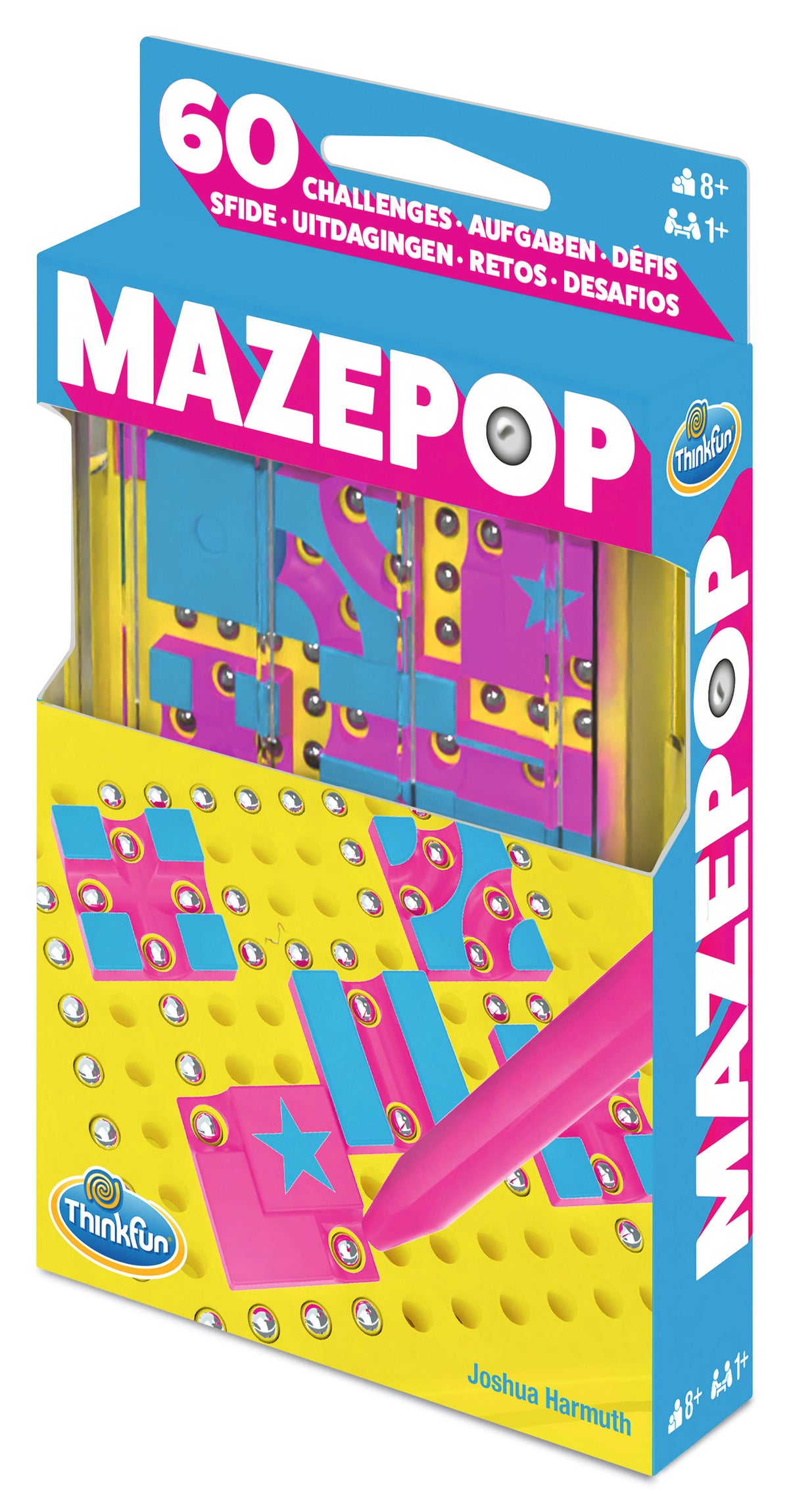 ThinkFun MazePop 76691 magnetic logic puzzle game with travel case, magnetic wand and 60 brain challenges