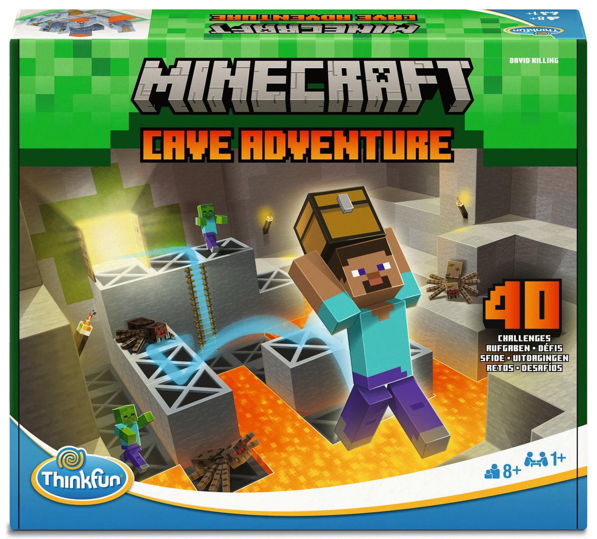 ThinkFun Minecraft Cave Adventure 76700 solo logic puzzle game with Minecraft cave, mobs, treasure chest and challenge cards
