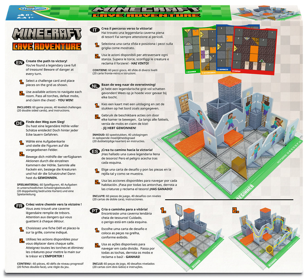 ThinkFun Minecraft Cave Adventure 76700 solo logic puzzle game with Minecraft cave, mobs, treasure chest and challenge cards