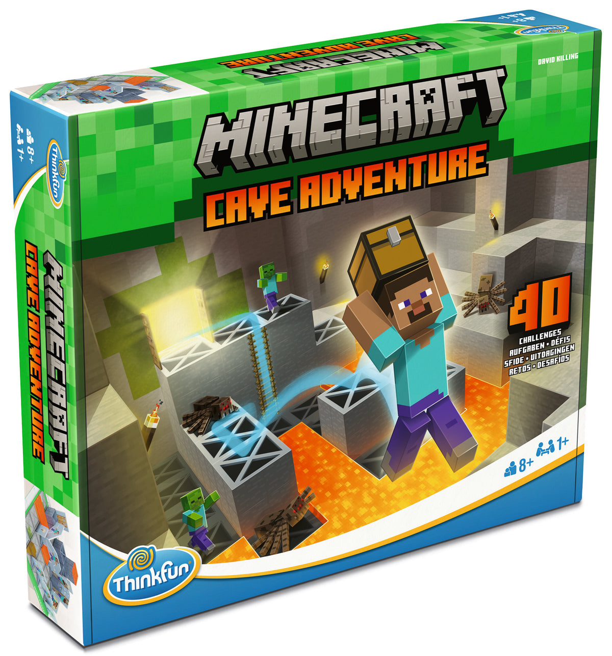 ThinkFun Minecraft Cave Adventure 76700 solo logic puzzle game with Minecraft cave, mobs, treasure chest and challenge cards