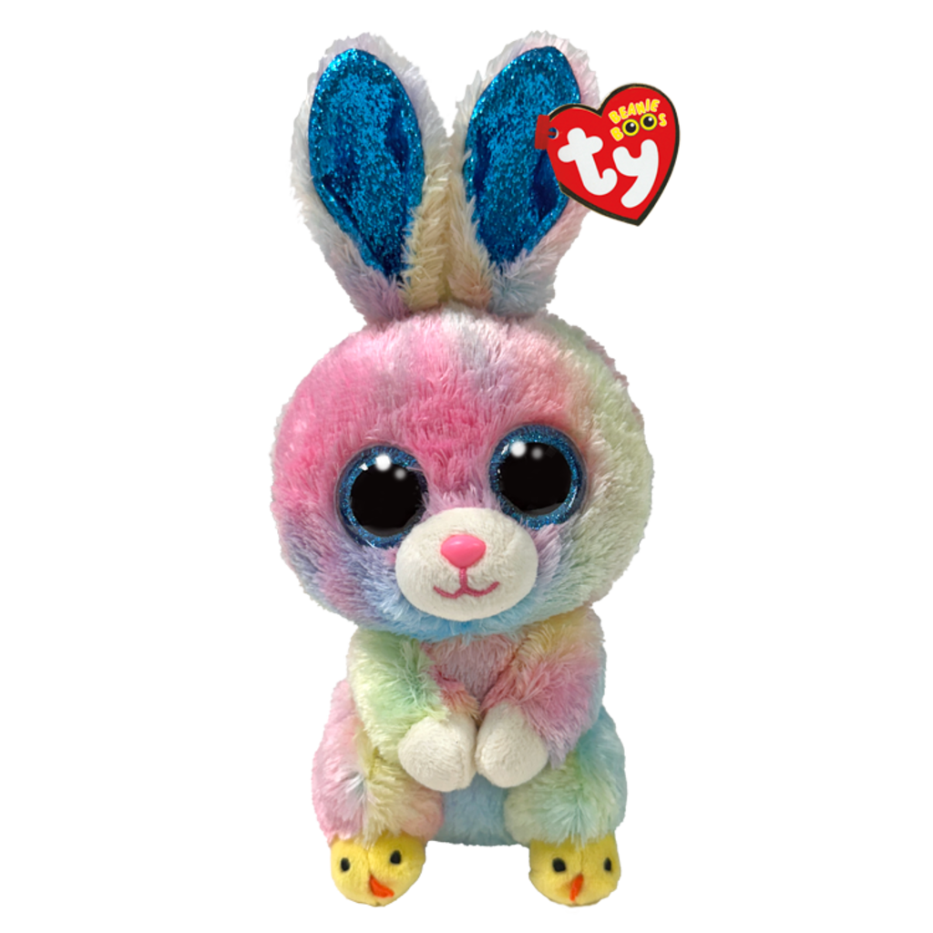 The Twitches the Rabbit Ty Beanie Boo soft plush toy photographed front-on on a plain white background