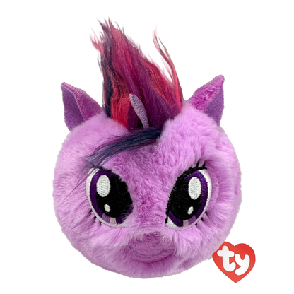 TY Twilight Sparkle Beanie Bouncer - My Little Pony 10cm Ball. Purple plush toy ball with a mohawk on a white background, featuring the Ty logo.