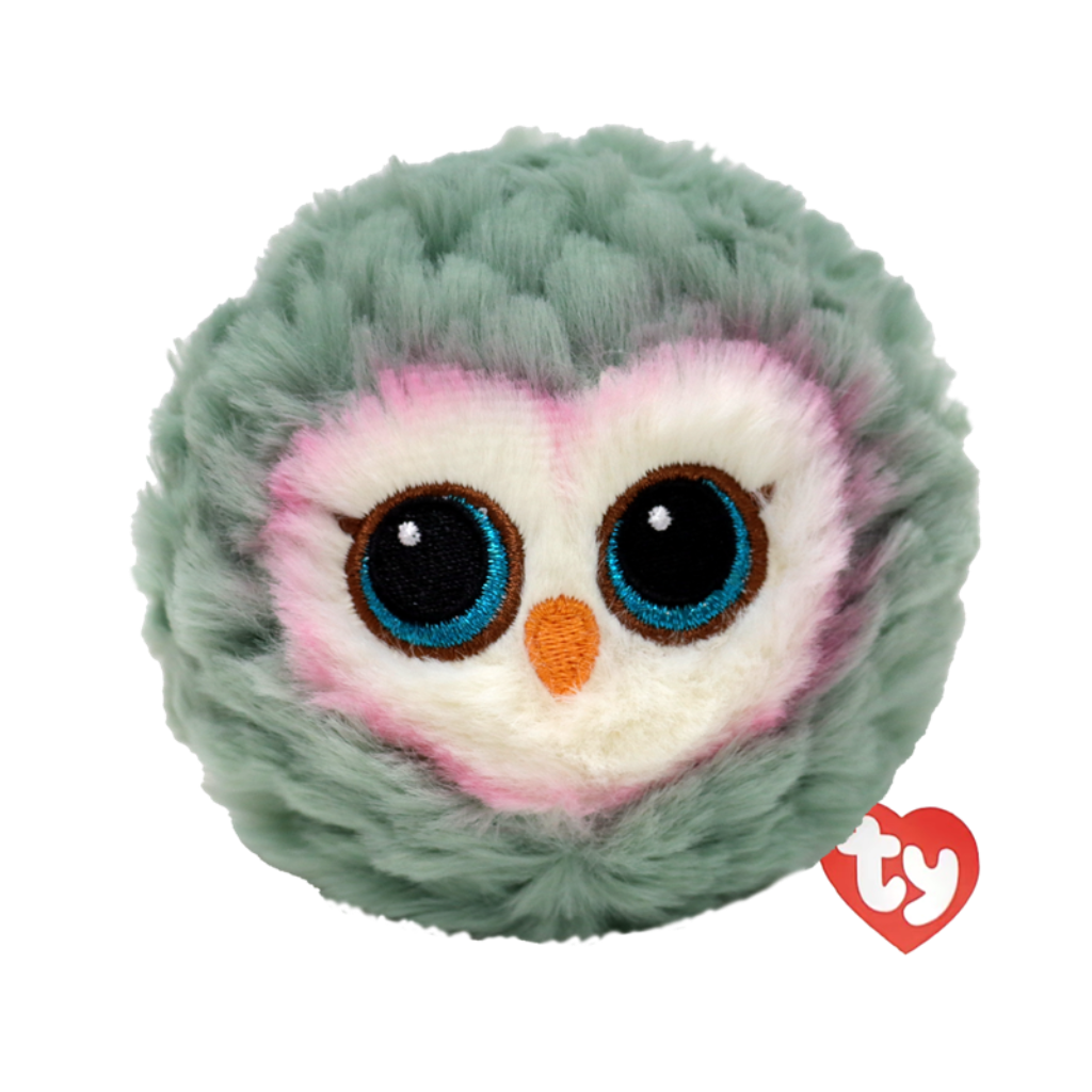 Feathers the Grey Owl Ty Beanie Bouncer soft plush toy shown front-on against a plain white background