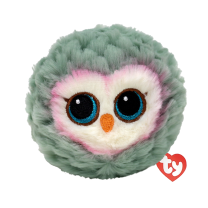 Feathers the Grey Owl Ty Beanie Bouncer soft plush toy shown front-on against a plain white background