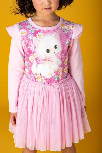 White Kitten Long Sleeve Circus Dress