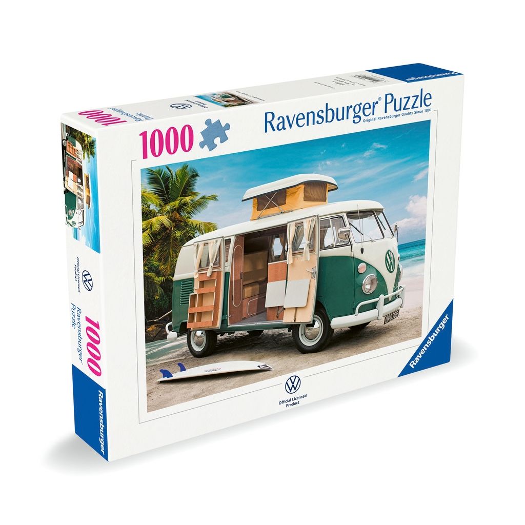 Close-up of Ravensburger pieces from the officially licensed Volkswagen T1 camper van 1000 piece jigsaw