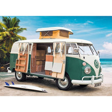 Completed Volkswagen T1 camper van jigsaw puzzle showing the retro van's rounded nose and two-tone paintwork