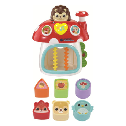 VTech Baby Pop and Play Mushroom House interactive shape sorter toy with hedgehog and blocks