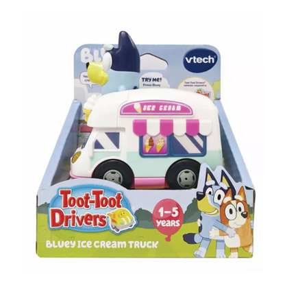 VTech Bluey Ice Cream Truck toy with lights sounds songs and interactive play features in box