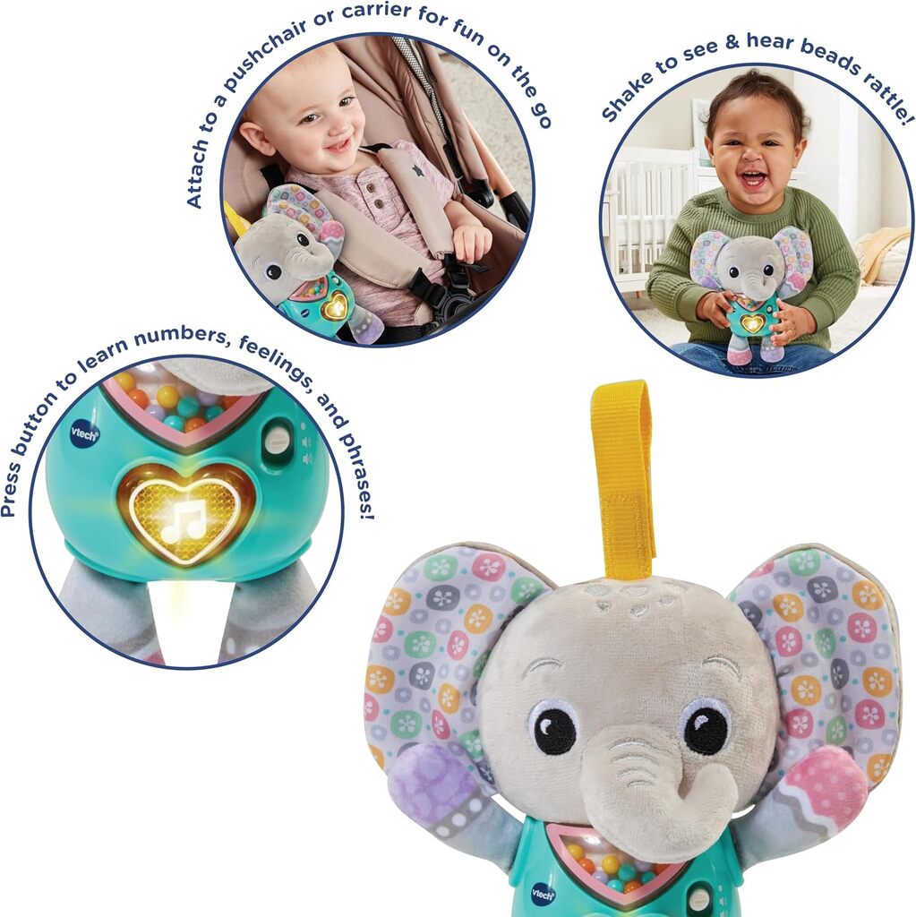Cuddle and Sing Elephant packaging showing the soft baby toy artwork and 3 months age recommendation