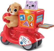 Close-up of the Dash 'n' Deliver Scooter delivery compartment and interactive buttons on the handlebars