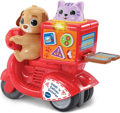 Close-up of the Dash 'n' Deliver Scooter delivery compartment and interactive buttons on the handlebars