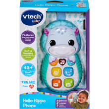 VTech Hello Hippo Phone with colourful light up buttons for baby sensory play in packaging