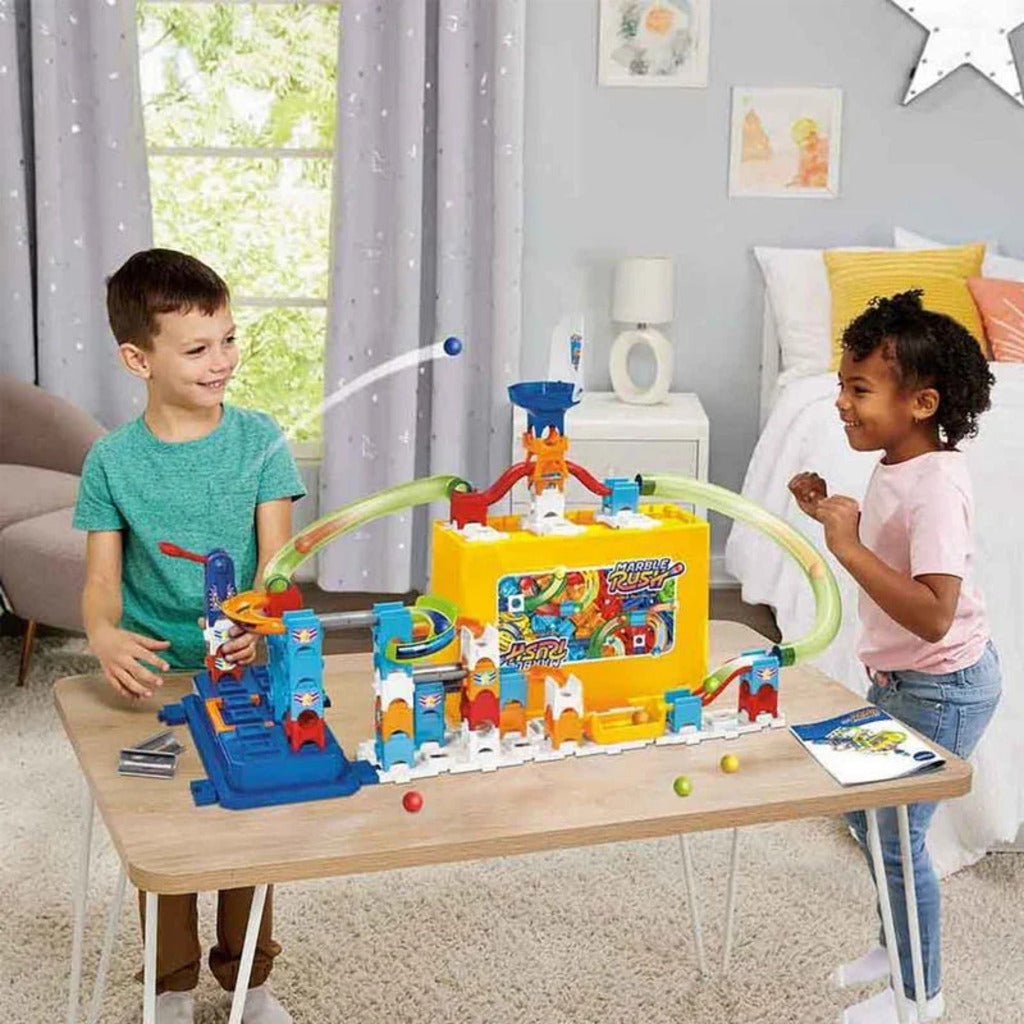 Marble Rush Stackable Box Set packaging showing the 70-piece marble run artwork and age recommendation