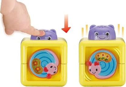 Single VTech Baby Pop-a-Block opened to reveal the spring-loaded pop-up character inside