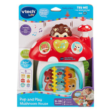 VTech Pop and Play Mushroom House packaging for interactive baby learning toy 9 months plus