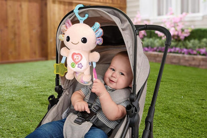 Rainbow Lights Axolotl packaging showing the sensory baby toy artwork and 3 months age recommendation
