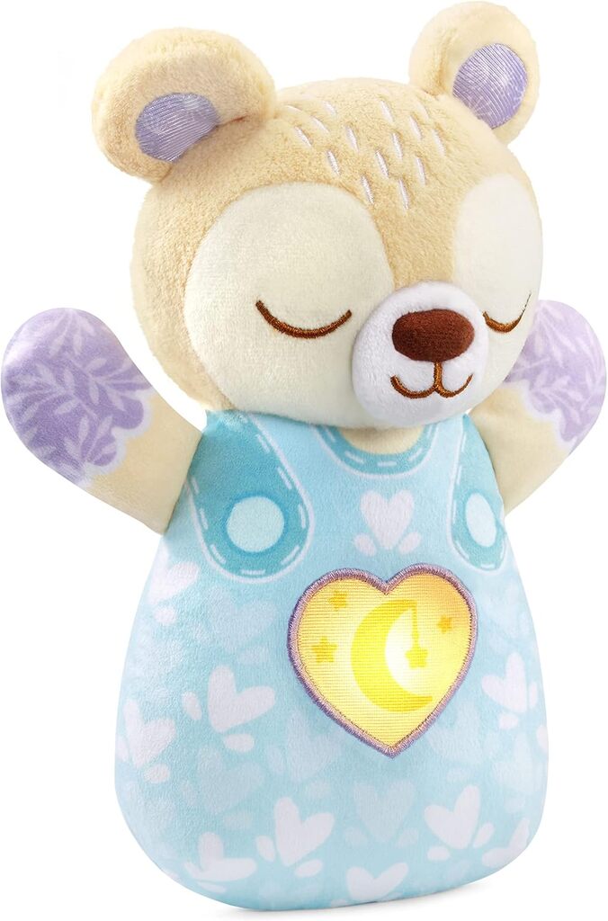 Baby Soothing Bear glowing on a nursery shelf casting soft light across a darkened room