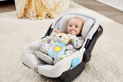 Baby Soothing Bear viewed from the back showing the plush fabric and rear control detail