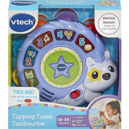 VTech Tapping Tunes Tambourine with colourful light up buttons for toddler music play in packaging