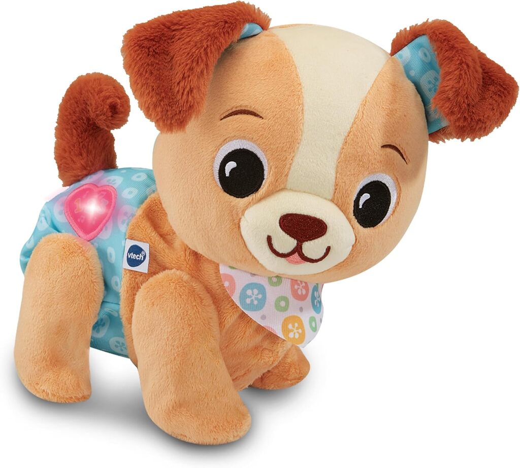 VTech Baby Walk & Wag Puppy soft interactive baby toy with plush body and collar on a white background
