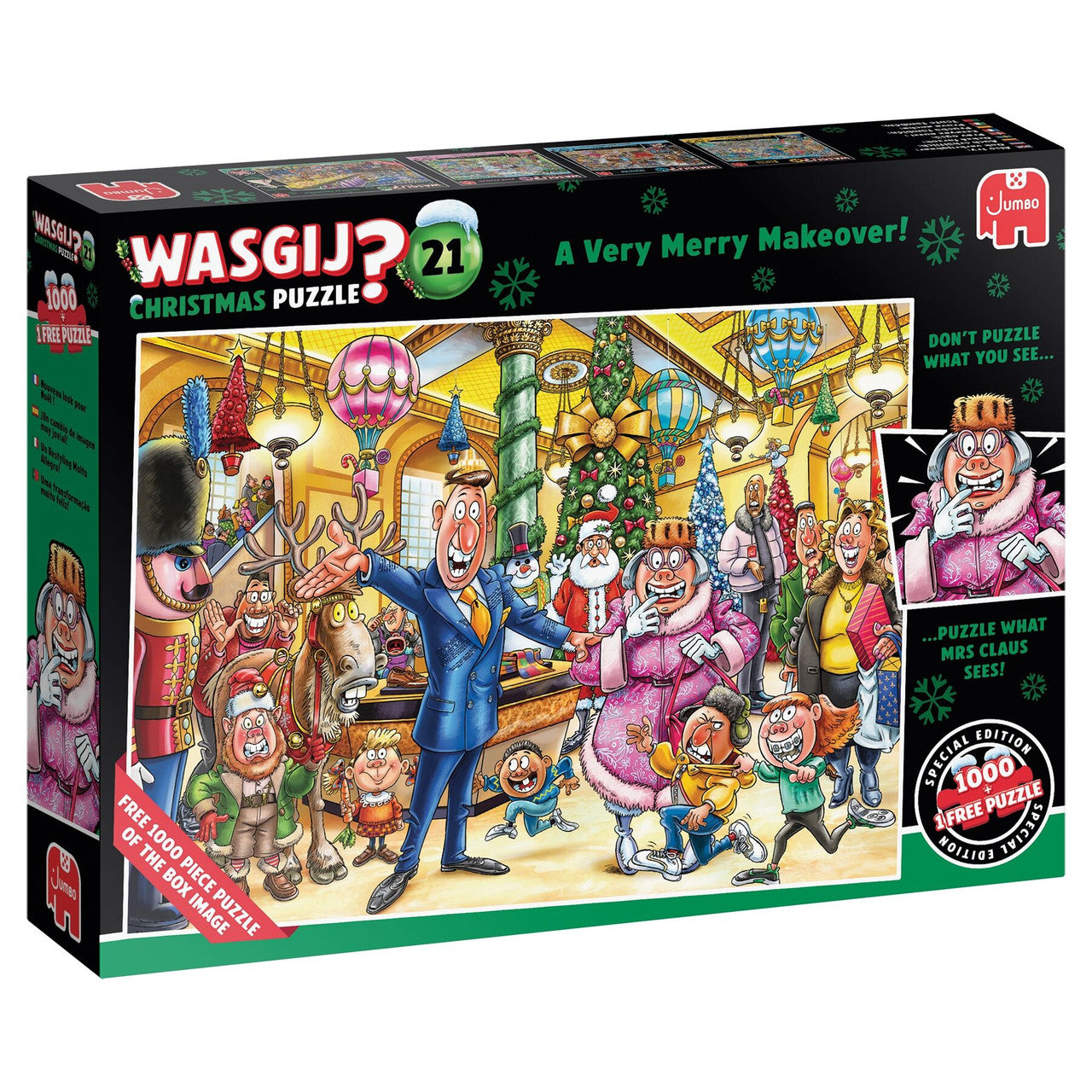 Wasgij Christmas 21 A Very Merry Makeover 1000 piece puzzle by Jumbo with festive cartoon scene