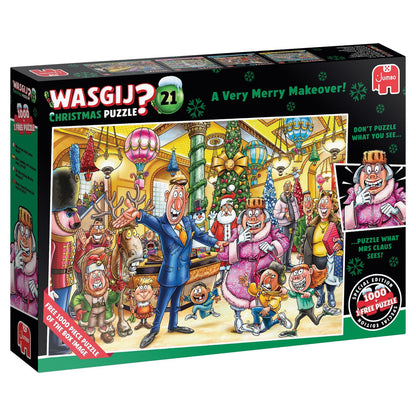 Wasgij Christmas 21 A Very Merry Makeover 1000 piece puzzle by Jumbo with festive cartoon scene