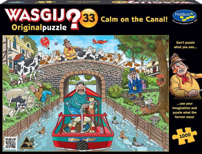 Wasgij Original 33 Calm On The Canal 1000 piece puzzle box by Holdson showing the canal clue image
