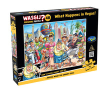 What Happens In Vegas Wasgij artwork with a Las Vegas Strip crowd reacting to an off-frame scene