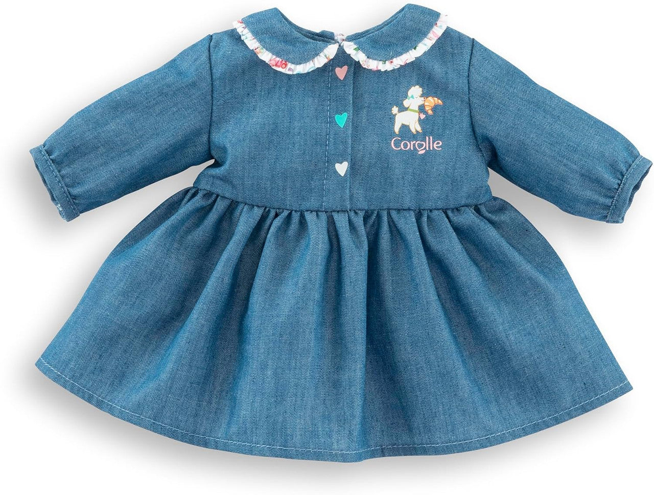 Weekend in Paris dress for 36cm Mon Grand Corolle baby dolls with denim-look fabric and floral collar
