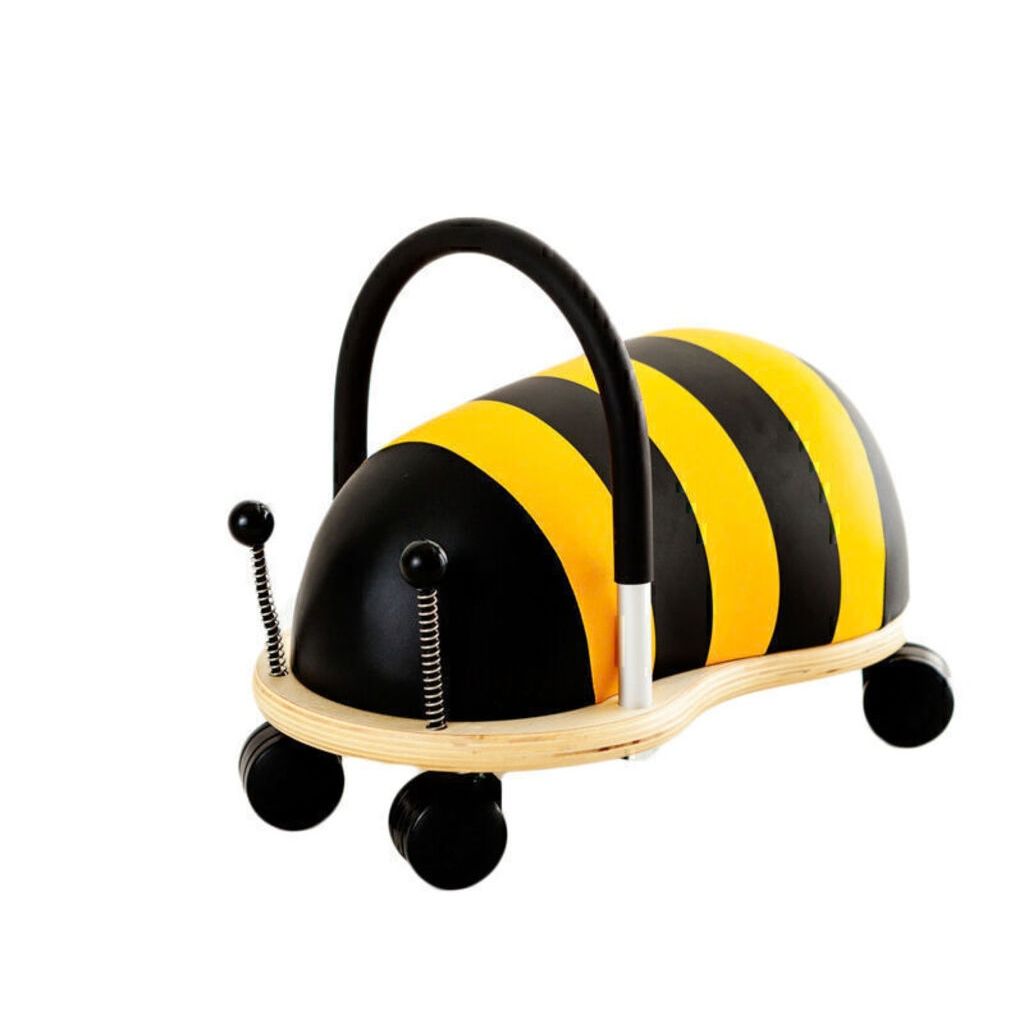 Wheely Bug large bee ride-on toy with padded striped body and 360 degree castor wheels for ages 3 and up