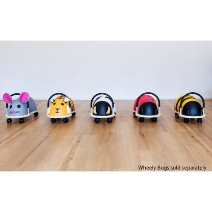 Plywood base and aluminium handle of the Wheely Bug large bee, rated for riders up to 25kg