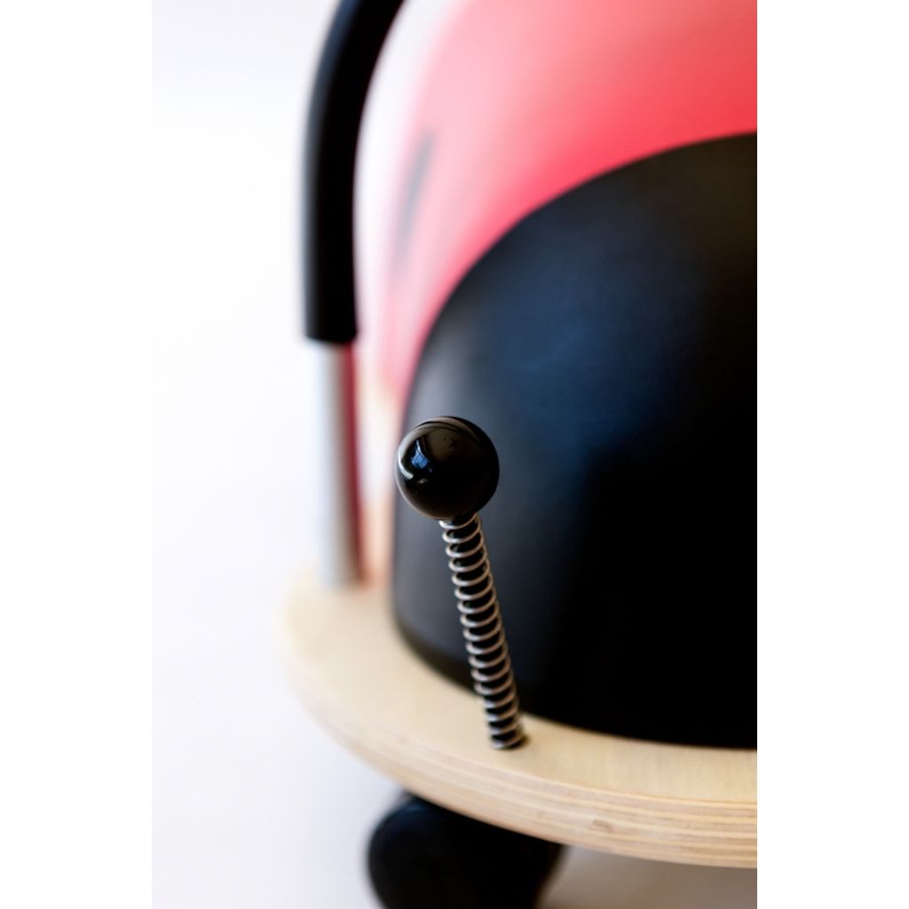 Front view of the Wheely Bug ladybug with spring-loaded eyes and antennae that double as handles