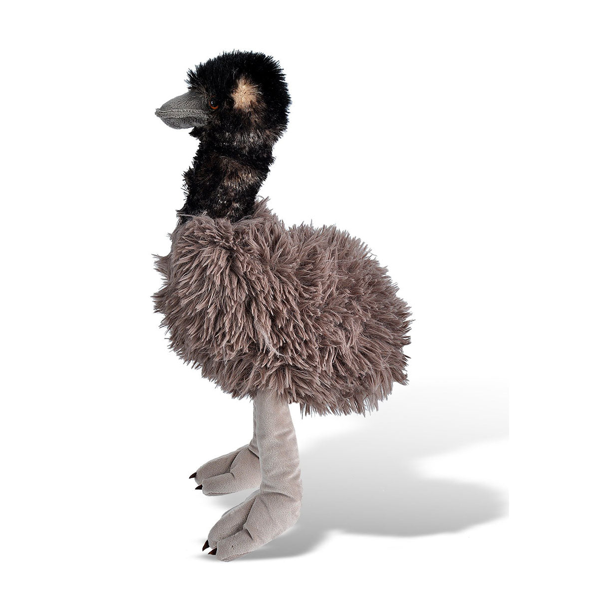 Plush toy emu on a white background