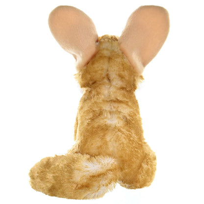 A golden-brown fennec fox stuffed toy shown from the back, featuring large ears and soft textured fur, isolated on a white background.