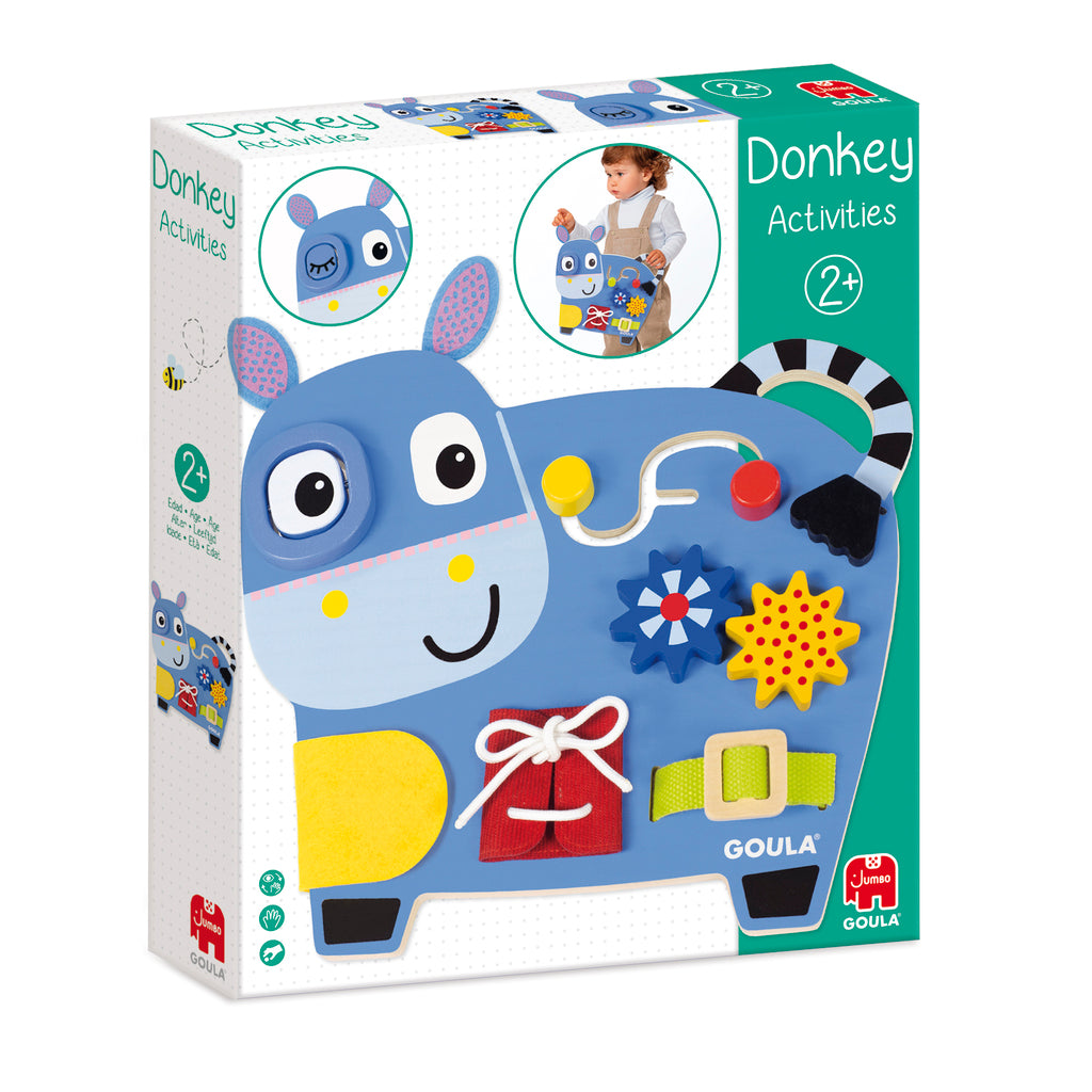 Goula donkey activity table seen from above with the finger labyrinth and lift-up surprise flap
