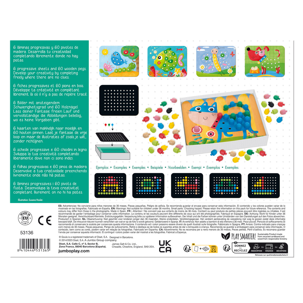 Goula wooden mosaic game box shown from the front with the illustrated cover artwork