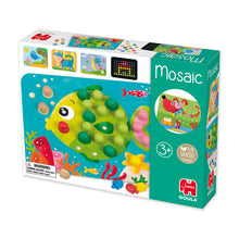Goula wooden mosaic game with 60 coloured pegs and an illustrated animal sheet in progress