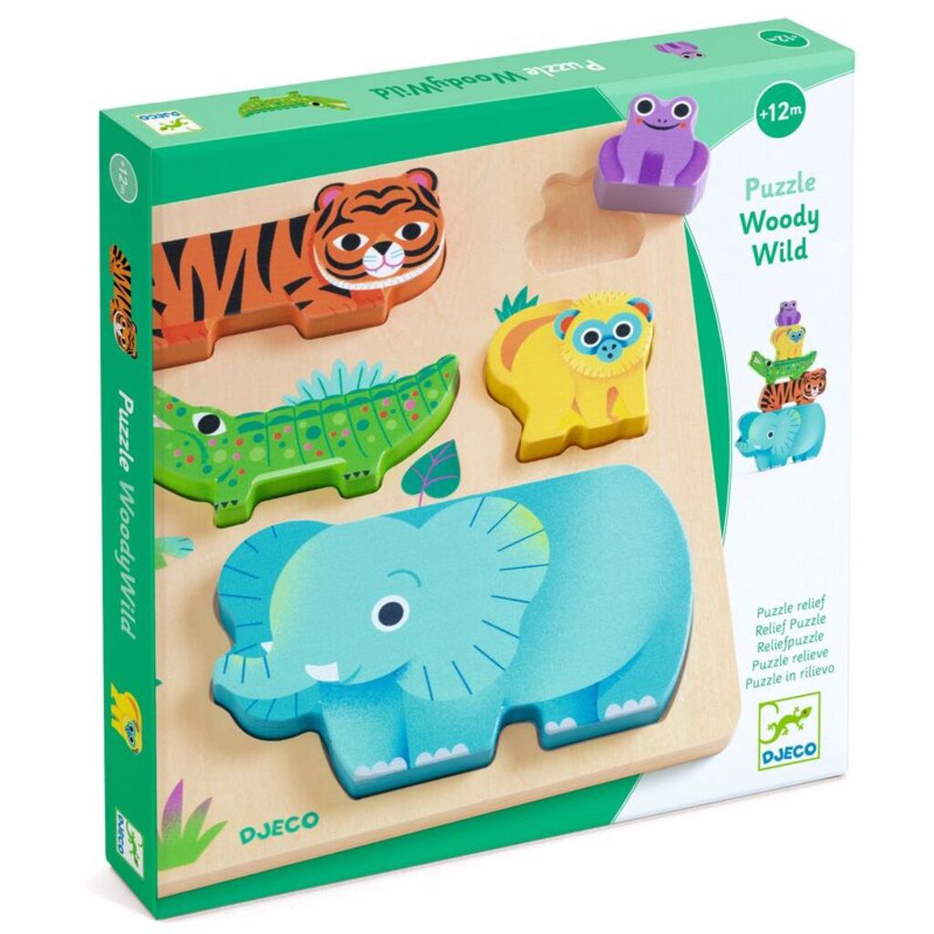 WoodyWild wooden animal puzzle with chunky friendly wild animal pieces designed for toddlers