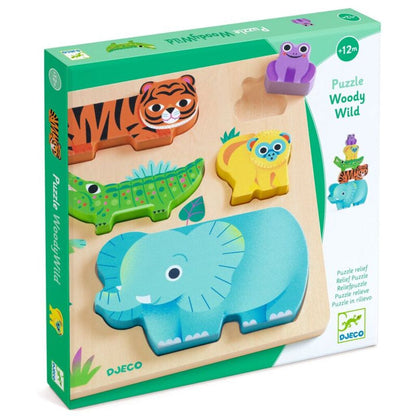 WoodyWild wooden animal puzzle with chunky friendly wild animal pieces designed for toddlers