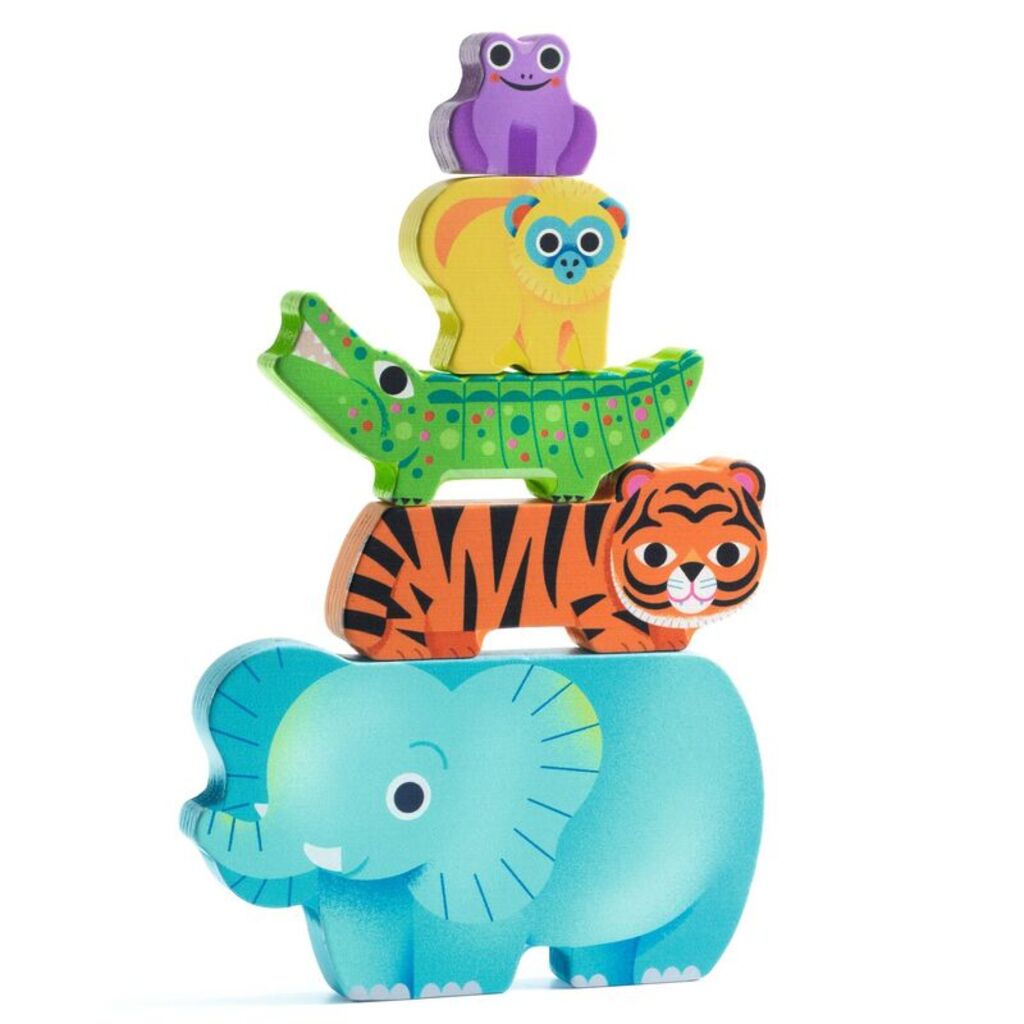 close-up of chunky wooden animal pieces designed for easy grasping by young children