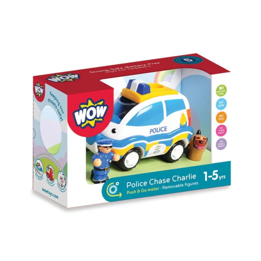 WOW Toys - Police Chase Charlie | Push & Go Police Car with Officer & Dog
