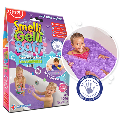 Zimpli Kids Smelli Gelli Baff Bubble Gum sensory bath slime that transforms water into colourful purple scented Gelli