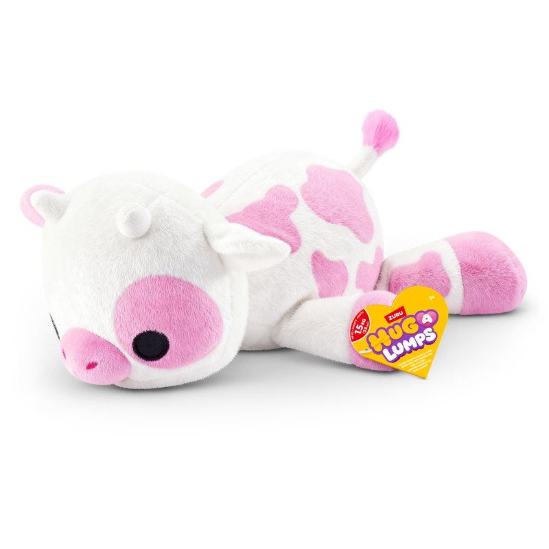 ZURU Hug-a-Lumps Holly the Highland Cow weighted fluffy plush toy in white and pink, medium 1.3kg soft sensory plush for kids aged 3+