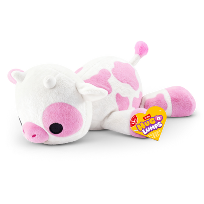 ZURU Hug-a-Lumps Holly the Highland Cow weighted fluffy plush toy in white and pink, medium 1.3kg soft sensory plush for kids aged 3+
