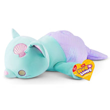 ZURU Hug-a-Lumps Myrtle medium weighted plush mermaid kitten with aqua-blue body, pink seashell embroidery and shimmering lavender mermaid tail