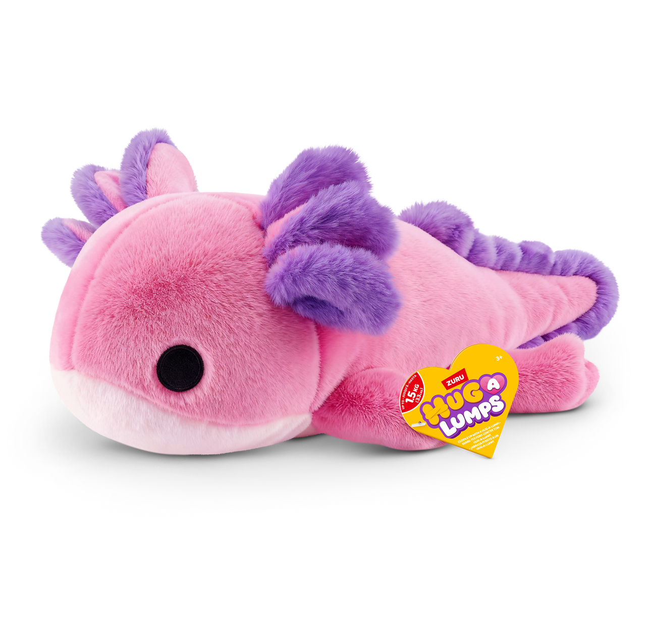 ZURU Hug-a-Lumps Ally the Axolotl weighted fluffy plush toy in pink and purple, medium 1.3kg soft sensory plush for kids aged 3+
