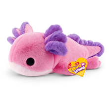 ZURU Hug-a-Lumps Ally the Axolotl weighted fluffy plush toy in pink and purple, medium 1.3kg soft sensory plush for kids aged 3+