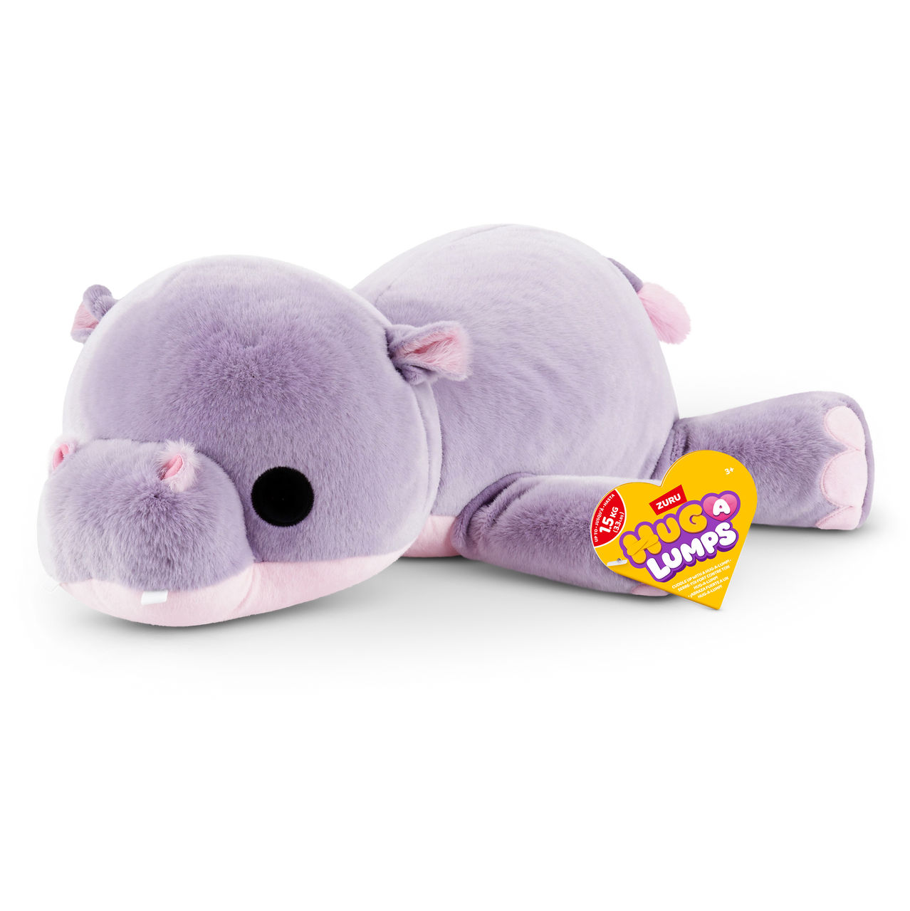 ZURU Hug-a-Lumps Harley the Hippo weighted fluffy plush toy in soft purple, medium 1.3kg sensory plush for kids aged 3+