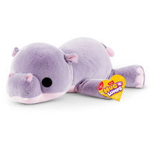 ZURU Hug-a-Lumps Harley the Hippo weighted fluffy plush toy in soft purple, medium 1.3kg sensory plush for kids aged 3+